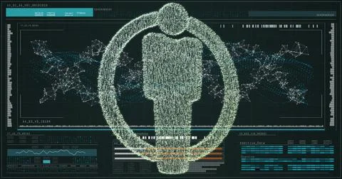Image of data processing and man icon over dna strand Stock Illustration