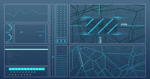Image of data processing and map over scope scanning Stock Photos