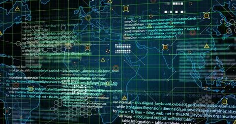 Image of data processing and markers over world map Illustrazione stock