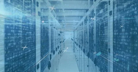 Image of data processing and markers moving over computer servers Foto stock