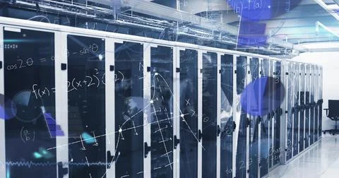 Image of data processing and mathematical equations against plexus networks over Foto stock