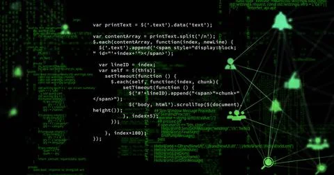 Image of data processing and media icons on black background 스톡 일러스트