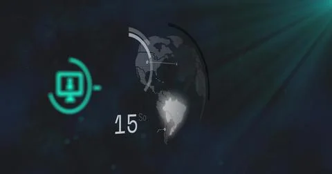 Image of data processing and media icons on black background Illustrazione stock