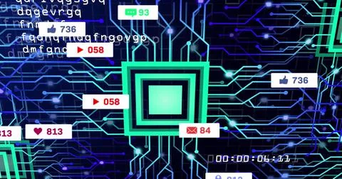 Image of data processing and media icons over network of connections Illustrazione stock
