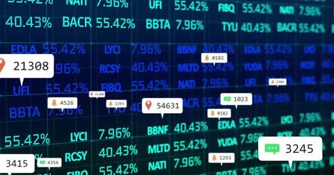 Image of data processing and media icons over black background Foto stock