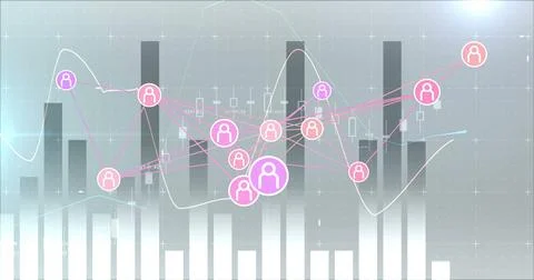 Image of data processing and media icons on white background Stock Photos