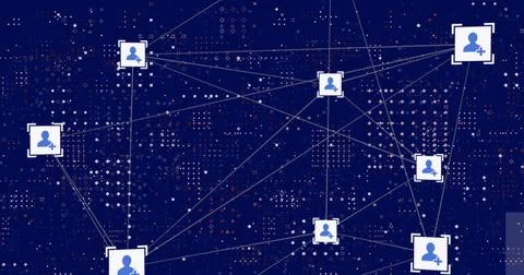 Image of data processing and media icons over blue background Stock Photos