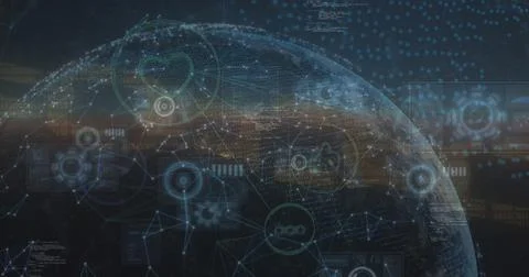 Image of data processing and network of connections over globe Stock Illustration