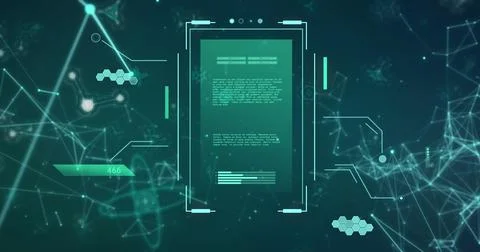 Image of data processing and network of connections over shapes Illustrazione stock