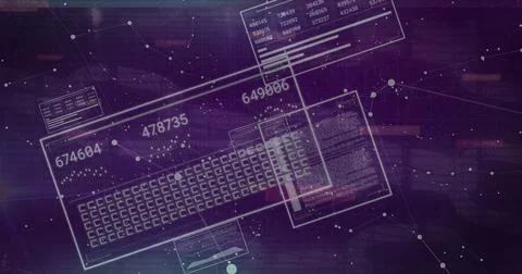 Image of data processing and network of connections over dark background イラスト素材