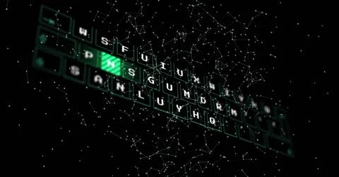 Image of data processing and network of connections against black background Stock Illustration