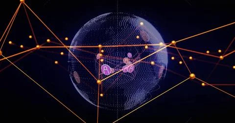 Image of data processing and network of connections with people icons over globe Stockillustratie