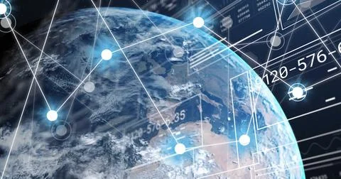 Image of data processing and network of connections over globe Illustrazione stock