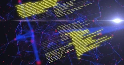 Image of data processing and network of connections on black background Stock Illustration