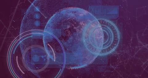 Image of data processing and network of connections over globe 스톡 일러스트