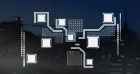 Image of data processing and network of connections over landscape background イラスト素材