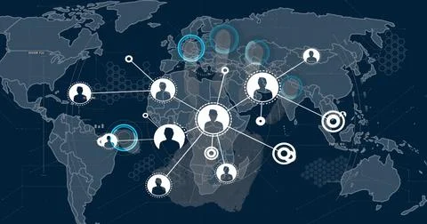 Image of data processing and network of connections with people icons over world 스톡 일러스트