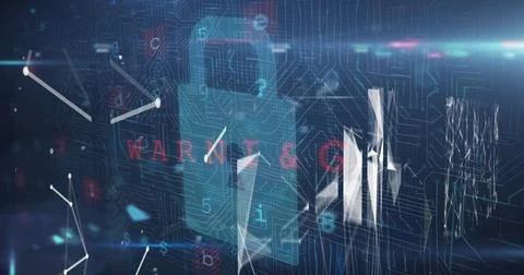 Image of data processing and network of connections on black background 스톡 일러스트