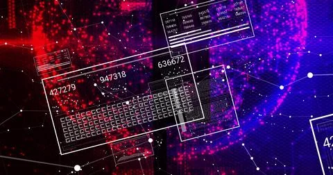 Image of data processing and network of connections over dark background Stock Illustration