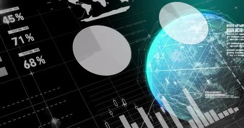 Image of data processing and network of connections over globe on black Illustrazione stock