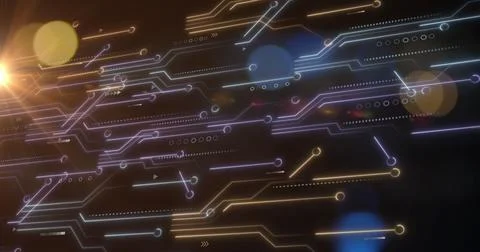Image of data processing and network of connections with computer circuit board Stock Photos