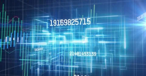 Image of data processing and network of connections on black background Foto stock