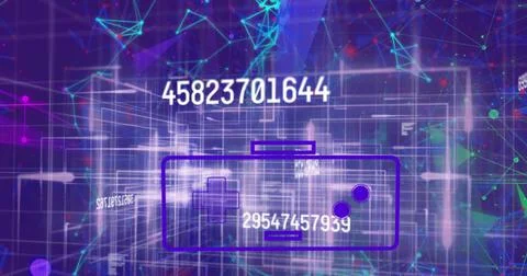 Image of data processing and network of connections over blue background Stock Photos