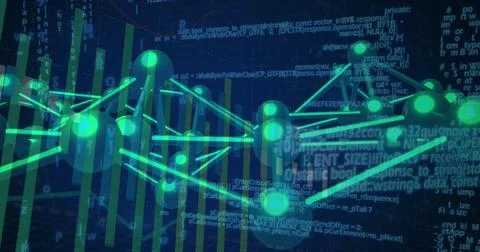 Image of data processing and network of connections over dark background Stock Photos