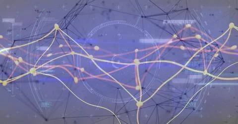 Image of data processing and network of connections over purple background Stock Photos