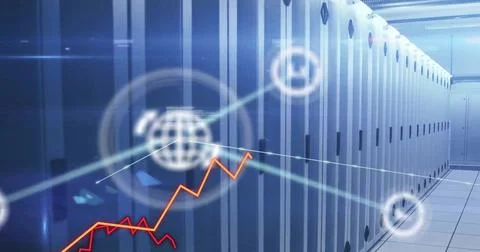 Image of data processing and network of connections over computer servers Stock Photos