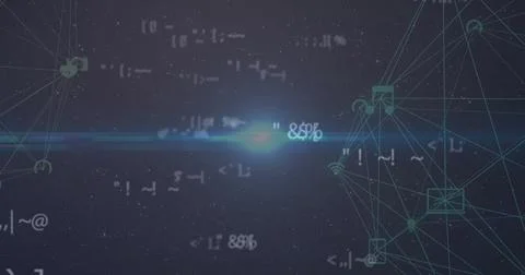Image of data processing and network of connections with icons over light on Stock Photos