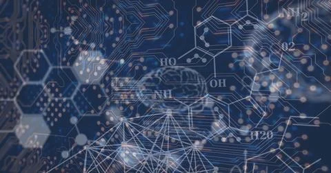 Image of data processing and network of connections over black background Stock Photos