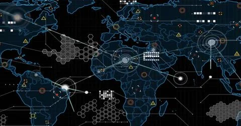 Image of data processing and networks of connections over world map イラスト素材
