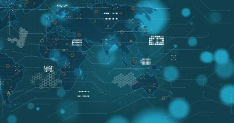 Image of data processing and networks of connections over dark background Stock Illustration