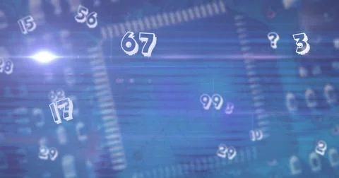 Image of data processing and numbers over computing board Stockfoto's