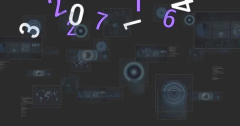 Image of data processing and numbers over scopes scanning on black background Stock Photos