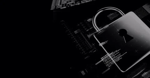 Image of data processing and online security digital padlock on black background イラスト素材