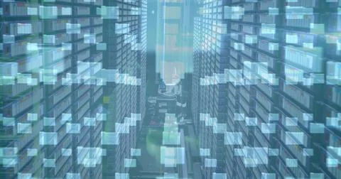 Image of data processing and online security padlock with circuit board over Illustrazione stock