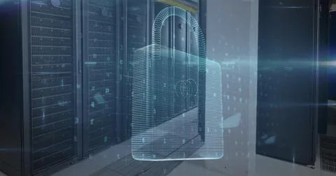 Image of data processing and online security padlock with circuit board over 写真素材