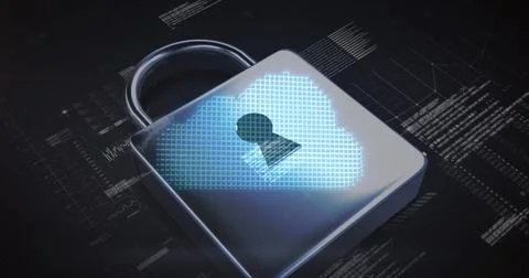 Image of data processing and online security padlock Stock Photos