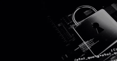 Image of data processing and online security digital padlock on black background Stock Photos