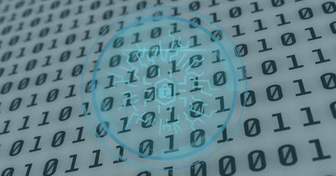 Image of data processing and padlock over white background Foto stock