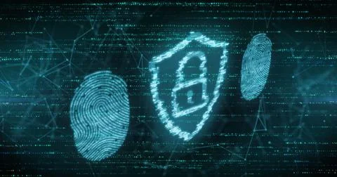 Image of data processing and padlock over black background Foto stock