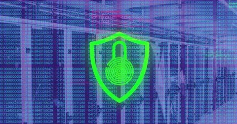 Image of data processing and padlock over server room Stock Photos