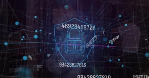 Image of data processing and padlock over computer servers 스톡 사진