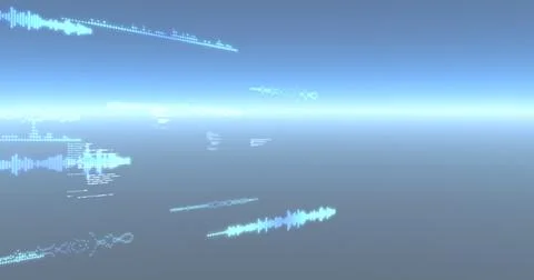 Image of data processing and particles recording on glowing blue background Stockillustratie