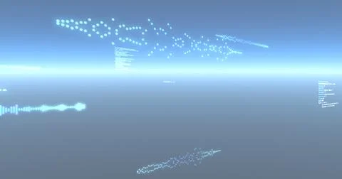 Image of data processing and particles recording on glowing blue background Stockillustratie