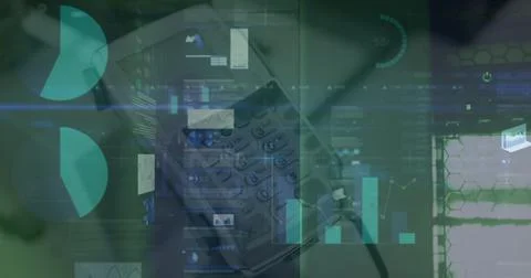 Image of data processing and payment terminal over computer servers Stockillustratie