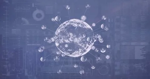 Image of data processing and people icons over globe Illustrazione stock