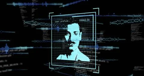 Image of data processing and people icons on black background 스톡 사진